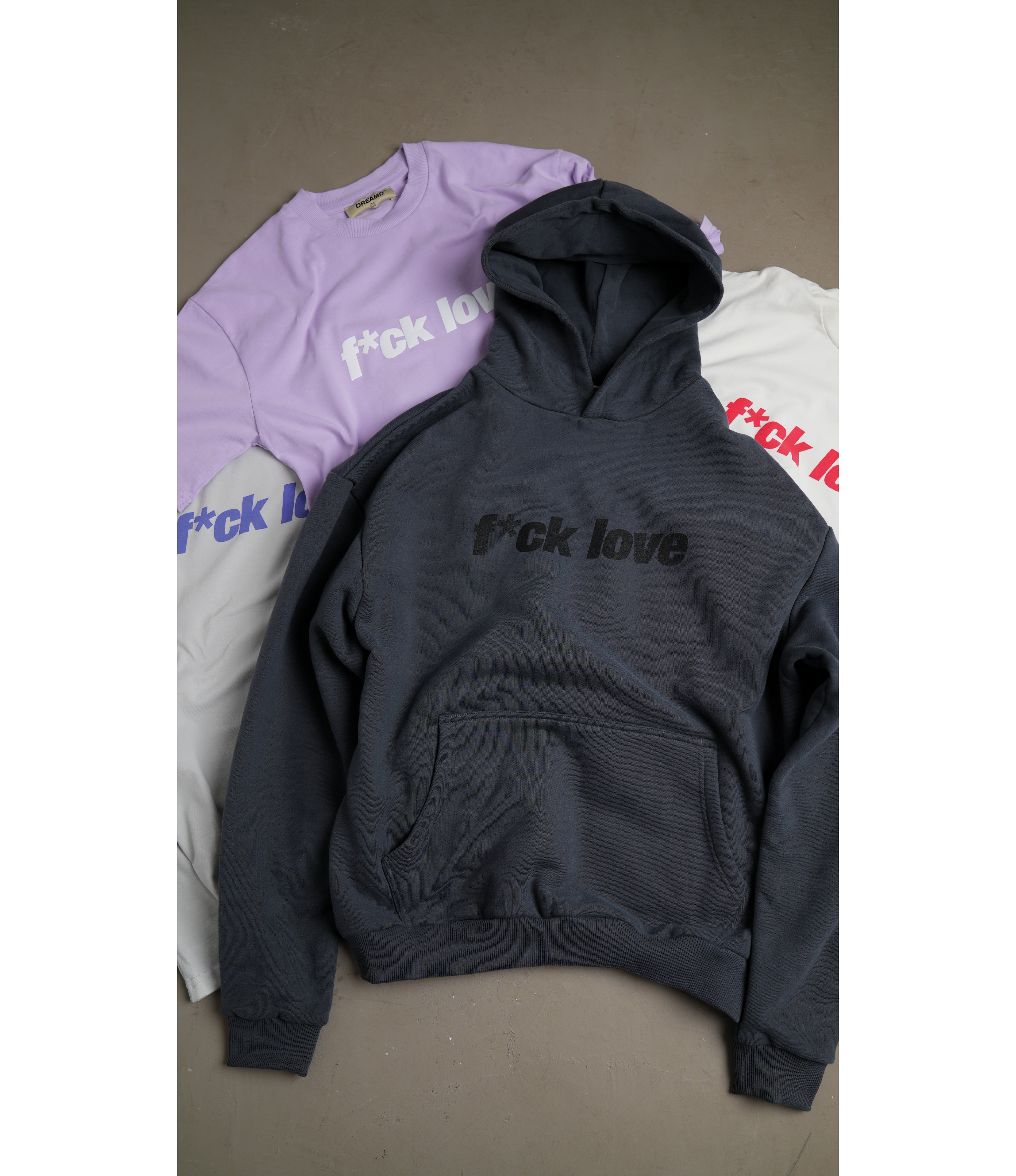 F*CK LOVE HOODIE STONE (430 GSM)