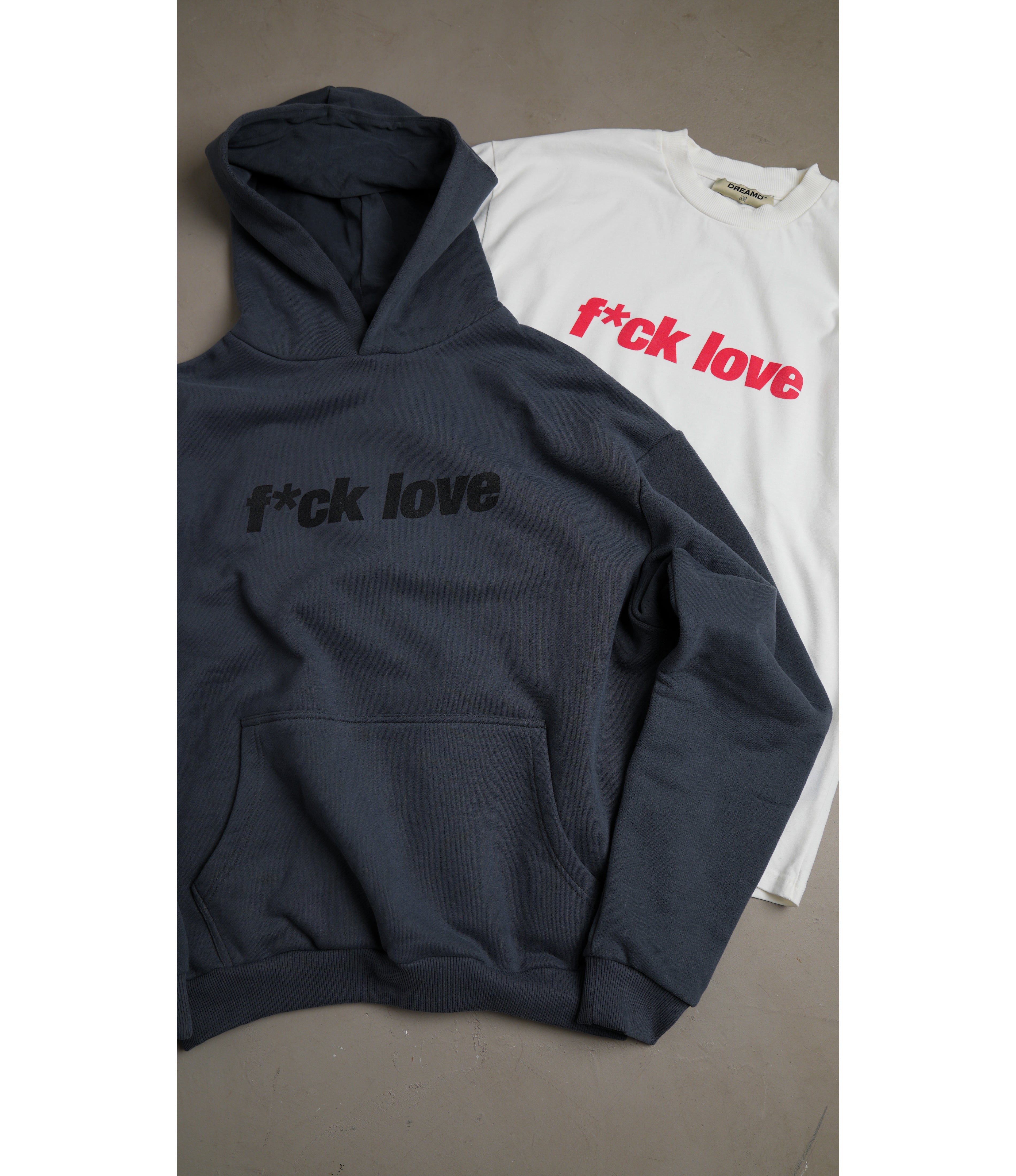 F*CK LOVE HOODIE STONE (430 GSM)